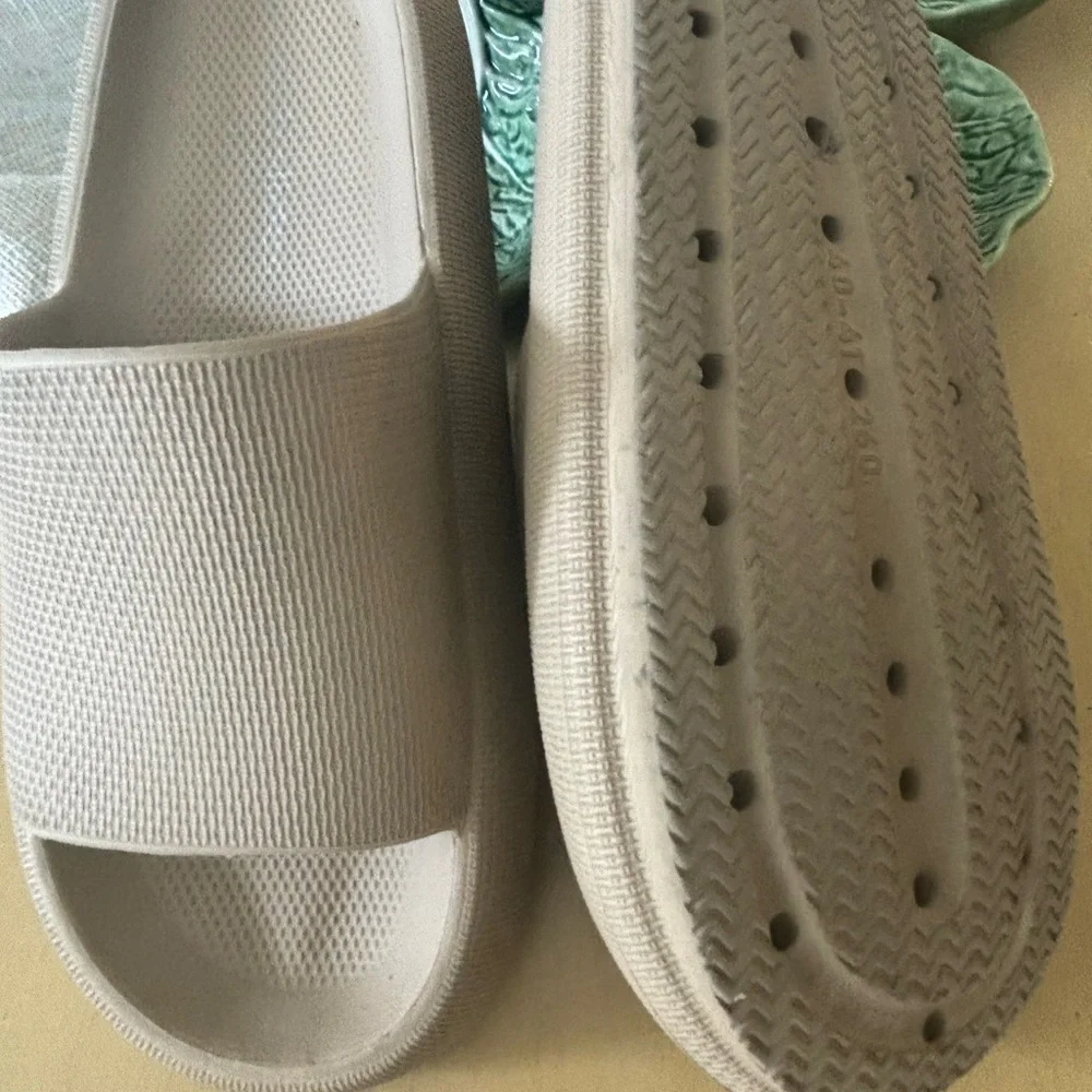 Beige Rubber Slide Sandals - Picture 2 of 3